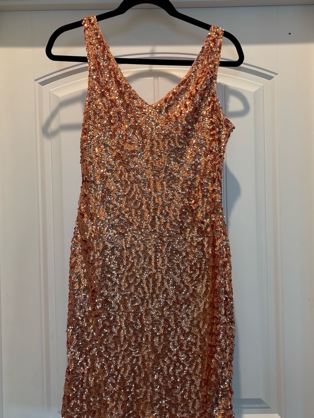 Sequin V-Neck Mini Dress in Rose Gold - Women - Picture 6 of 8